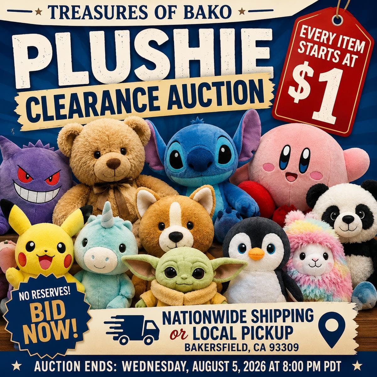 Plushie Clearance Auction | Every Item Starts at $1 | Free Local Pickup in 93309 | Nationwide Shipping Available photo 1
