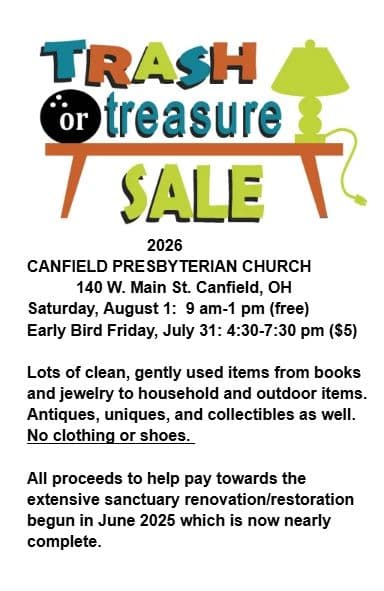 CanfieldPresbyterian Church Annual Trash 'n Treasure Sale! photo 1